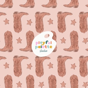 Cowboy Boots Stars Western Seamless Pattern, Watercolor Cowboy Boot Blue Seamless, Rodeo Cowboy Wild West Handdrawn Seamless Surface Pattern