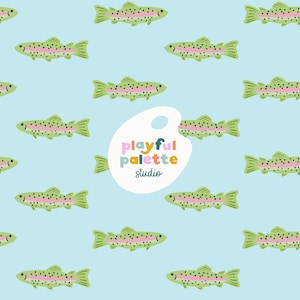 Rainbow Trout Seamless Pattern, Trout Fish Seamless, Repeat Pattern Fisherman Fishing Trout, Surface Pattern Design Fish, Cute Fish Pattern