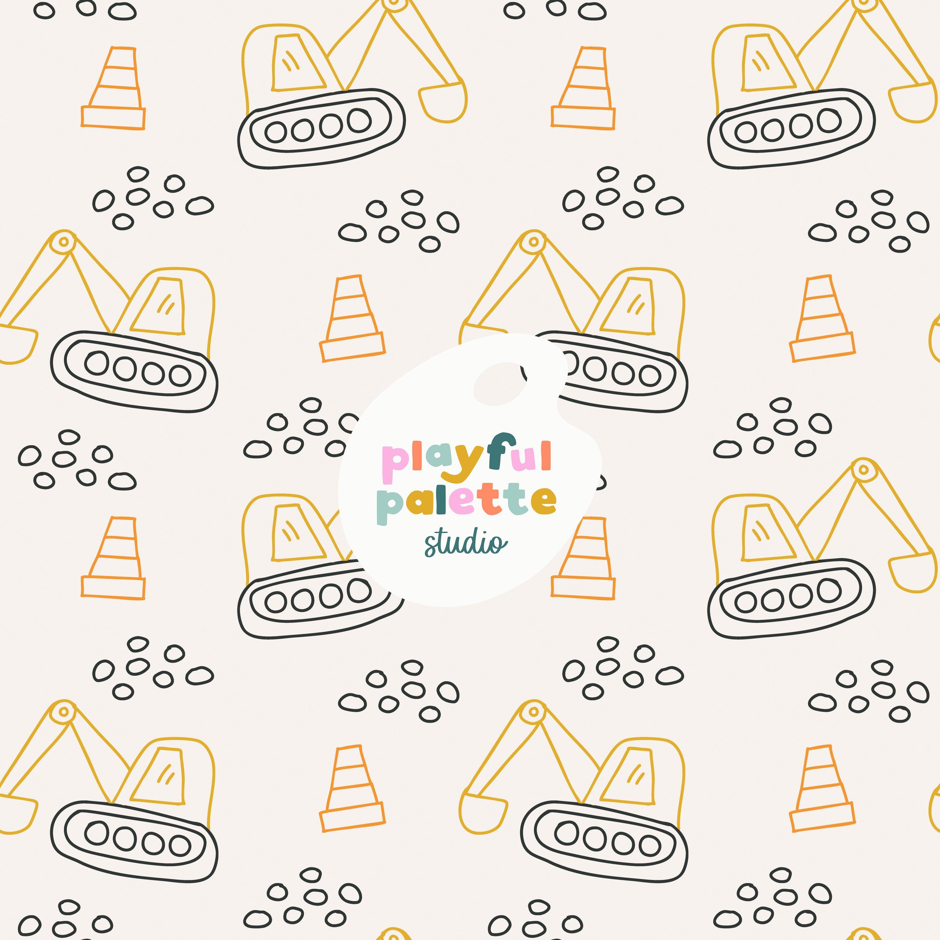 Little Diggers Seamless Pattern, Construction Vehicles Repeat Pattern ...