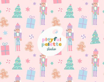 くるみ割り人形クリスマスホリデーシームレスパターン、クリスマスツリーリピートパターン、くるみ割り人形バレエシームレスパターン、表面パターン冬