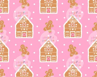 Gingerbread House Cookies Christmas Holiday Seamless Pattern, Girly Winter Commercial Use PNG Digital Download, Sweet Treats Repeat