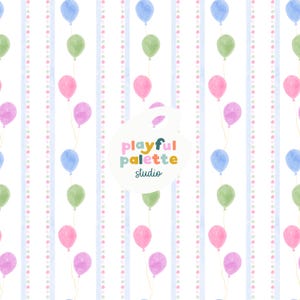 Birthday Party Seamless Pattern, Colorful Balloons Party Digital Pattern, Watercolor Sweet Birthday Balloon Stripes Seamless Surface Pattern