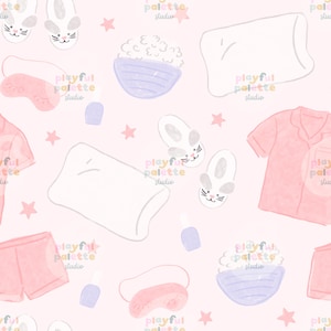 Slumber Party Seamless Pattern, Pink Girly Sleepover Design (Digital Download)