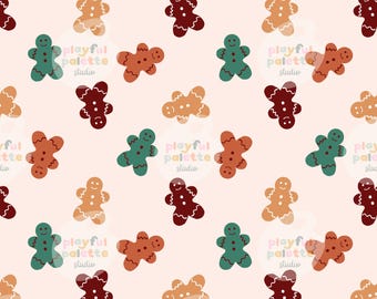 Lebkuchen-Weihnachtsfeiertags-nahtloses Muster, Weihnachtskekse wiederholen, kommerzielle Nutzung PNG digitaler Download
