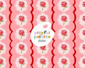 Valentines Day Seamless Pattern, Floral Roses Pink Red Seamless Pattern, Surface Pattern Design Valentines, Handpainted Coquette Seamless