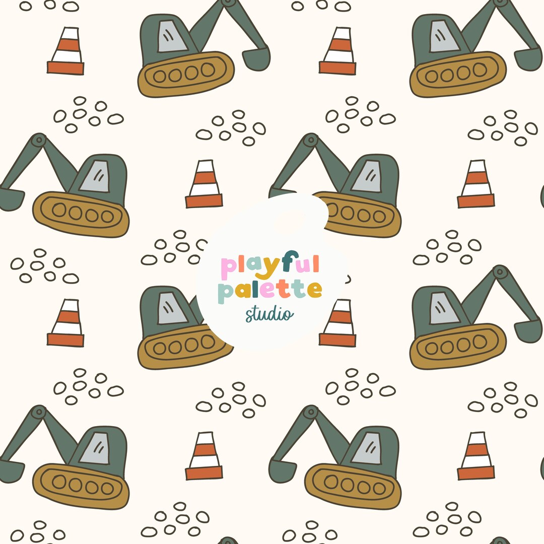 Little Diggers Seamless Pattern, Construction Vehicles Repeat Pattern ...