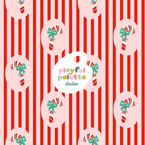 Candy Canes Christmas Holiday Seamless Pattern, Bows Pink Red Stripes Christmas Seamless, Repeat Pattern Christmas, Christmas Candy Seamless
