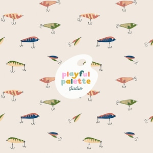 Fischen lockt nahtloses Muster, Fischen-Sommer-Wiederholungsmuster, Kinder-Oberflächenmusterdesign, Fischerjungen-Khaki-nahtloser Muster-Download