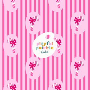 Candy Canes Christmas Holiday Seamless Pattern, Bows Pink Stripes Christmas Seamless, Repeat Pattern Christmas, Christmas Candy Seamless