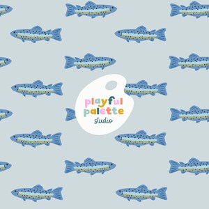 Rainbow Trout Seamless Pattern, Trout Fish Seamless, Repeat Pattern Fisherman Fishing Trout, Surface Pattern Design Fish, Cute Fish Pattern