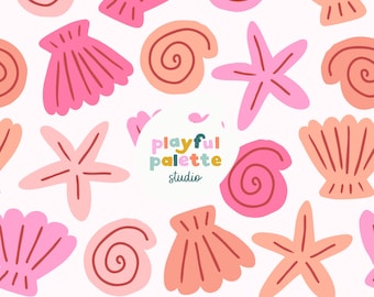 Summer Seashells Beach Seamless Pattern, Seashell Pattern Design, Repeat Pattern Summer, Ocean Beach Sea Surface Pattern Instant Download