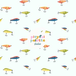 Fischen lockt nahtloses Muster, Fischen-Sommer-Wiederholungsmuster, Kinder-Oberflächenmusterdesign, Fischerjungen-Blau-nahtloser Muster-Download