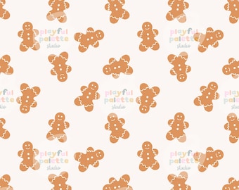Lebkuchen-Weihnachtsfeiertags-nahtloses Muster, Weihnachtskekse wiederholen, kommerzielle Nutzung PNG digitaler Download