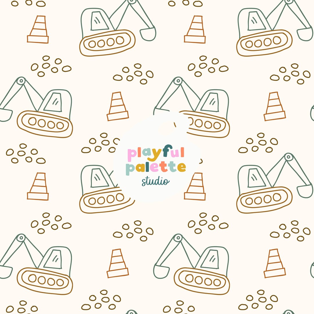 Little Diggers Seamless Pattern, Construction Vehicles Repeat Pattern ...