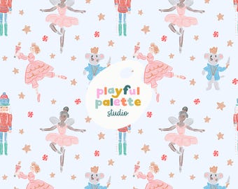 Nutcracker Ballet Christmas Holiday Seamless Pattern, Nutcracker Ballet Characters Seamless, Christmas Nutcracker Watercolor Pastel Seamless