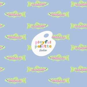 Rainbow Trout Seamless Pattern, Trout Fish Seamless, Repeat Pattern Fisherman Fishing Trout, Surface Pattern Design Fish, Cute Fish Pattern