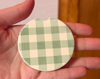 Juego de posavasos para coche con estampado de cuadros vichy