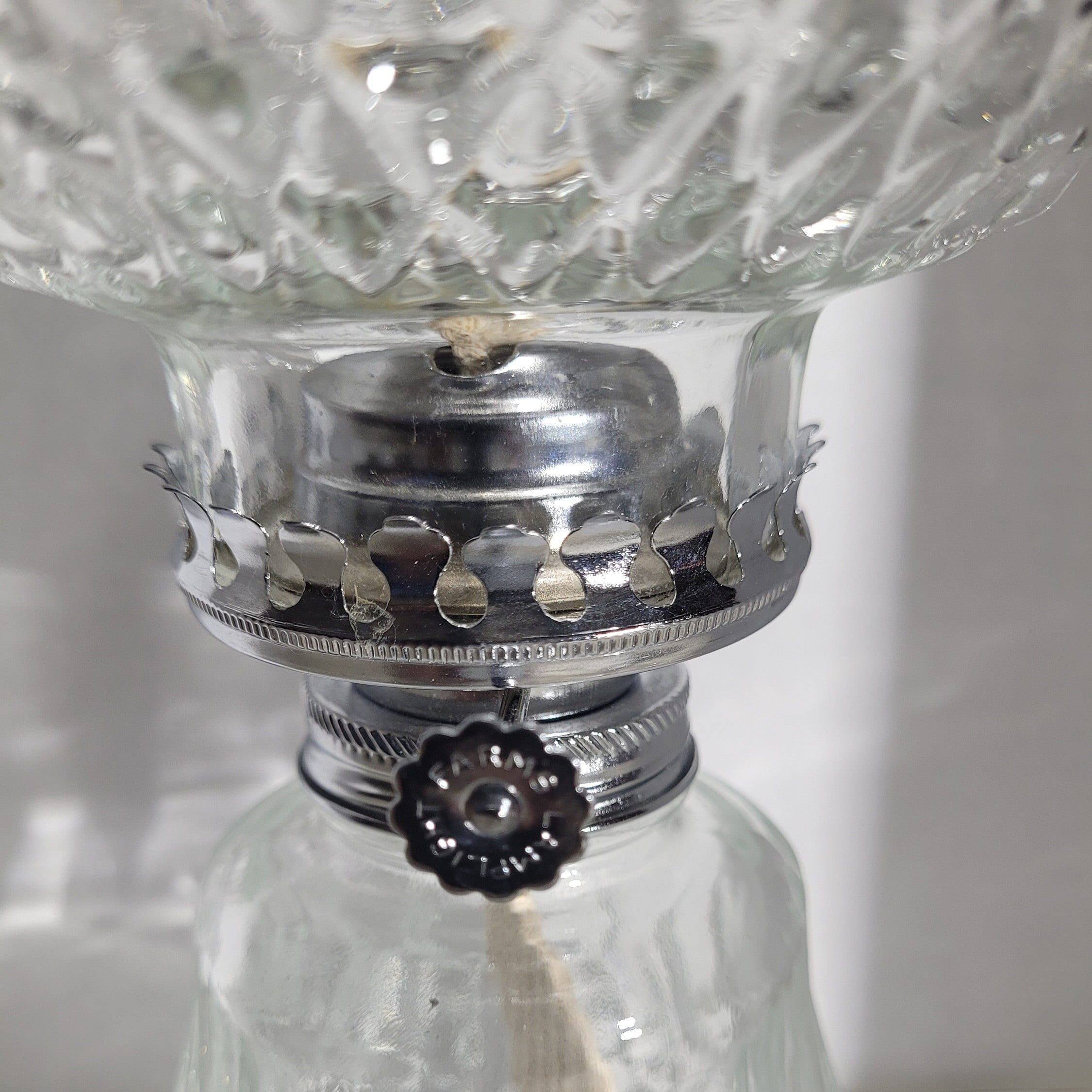 Vintage Clear Glass Oil Lamp Lamplight Farms Diamond Cut 13 Made in