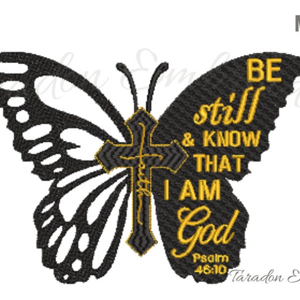 Stunning Machine Embroidery Design, Butterfly Adorned with the word "Faith" placed on its back, exquisite design incorporates Psalm 46:10