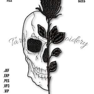 Skull Rose Machine Embroidery Design, Edgy and Beautiful Pattern for Creative Projects, Perfect for Gothic Decor, Instant Download, Zip File
