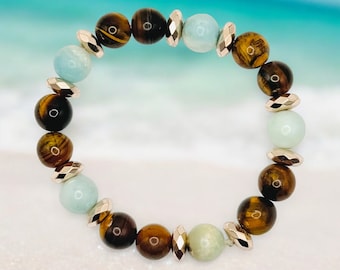 Wallen - Aventurine and Tiger's Eye Beaded Bracelet