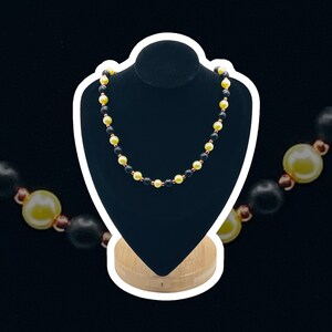BiBi - Black, Yellow and Rose Gold Beaded Necklace