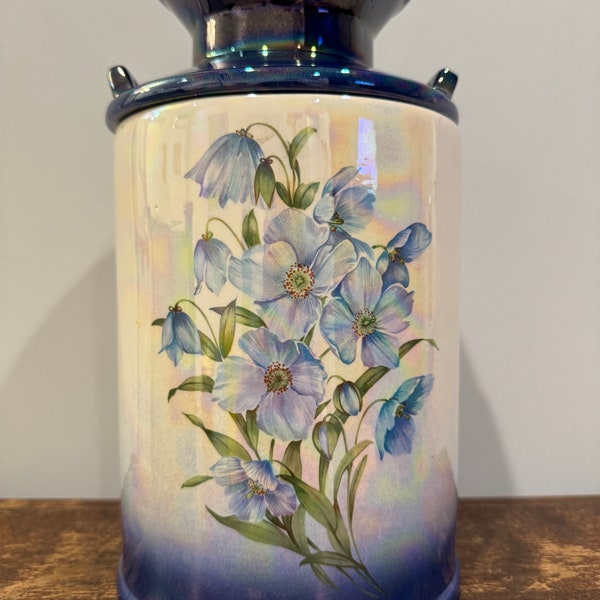 Vintage Hand Made UK Ceramic Blue Floral Cookie Jar / Vase / Cannister