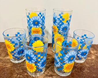 Verres à jus de fruits Firna Indonesia damier vintage Daisy - Lot de 8