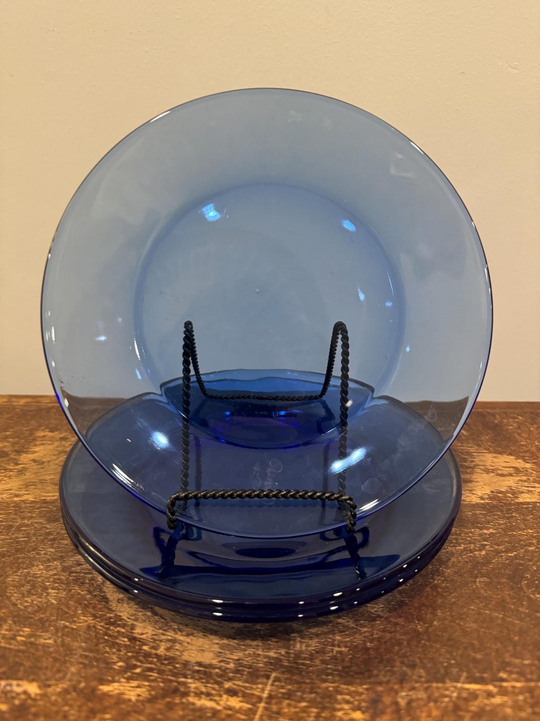 Vintage Cobalt Blue Glass Salad Plates - Set of 3 - Etsy