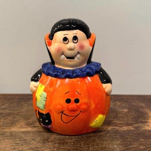 Vintage Halloween Dracula Vampire In Pumpkin Decorative Accent Figure