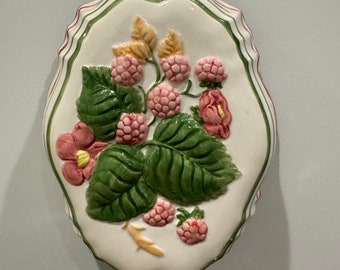 Vintage Ceramic Jello Mold Raspberries Wall Hanging