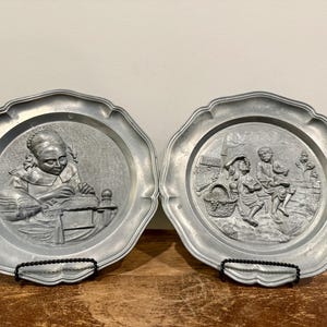 Vintage German Pewter Wall Hanging Decorative Plate