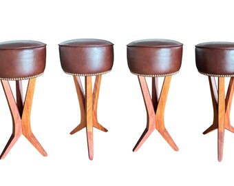 Set of 4 Bar Stools in the Style of French Mid Century Stools