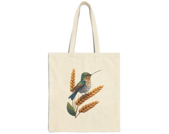 Cotton Canvas Tote Bag, hummingbird gifts, reusable tote bag, hummingbird tote bag, bird lover tote, natural tote bag, OAD113 --- 0171
