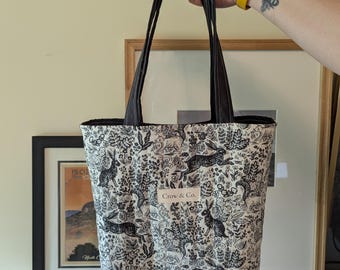 Quilted Daily Tote Bag | Linocut Forest