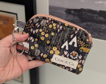 Quilted Keychain Wallet - Outdoor Inspired Cotton Mini Wallet - Campfire Nights