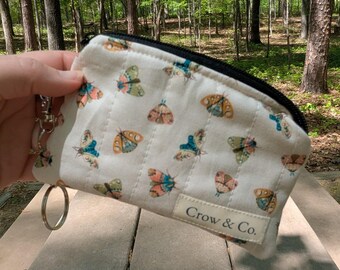 Quilted Keychain Wallet - Outdoor Inspired Cotton Mini Wallet - Moths to a Flame