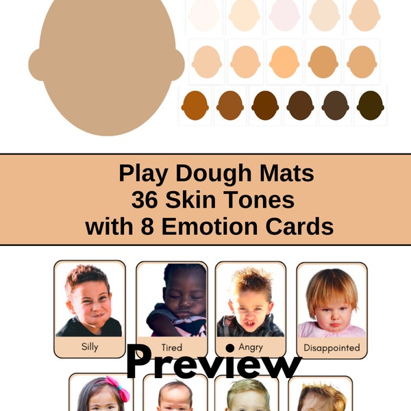 Play Dough Mats: 36 Skin Tones with 8 Emotion Cards