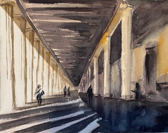 Original Watercolor Painting of Ancient Architecture Athens Greece, One-of-a-Kind Unique Gift for Art Lover, Travel & Architecture Painting