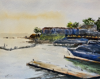 Bar Harbor, Acadia, Maine,  Original Watercolor Painting, with Framed Option, One of a Kind