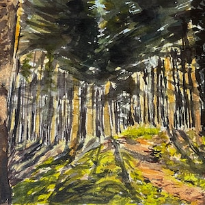 Sunny Island Woods,  Northeast Harbor, Cranberry Isles, Mount Desert, Acadia, Maine, Original Watercolor Painting, with Framed Option