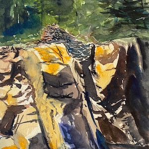 Osprey Nest on the Rick, 100 year old,  Sutton Island, Maine, Watercolor Painting Original, w Framed Option