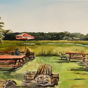 Day&#39;s Crabmeat & Lobster, Maine,  Original Watercolor Painting, with Framed Option