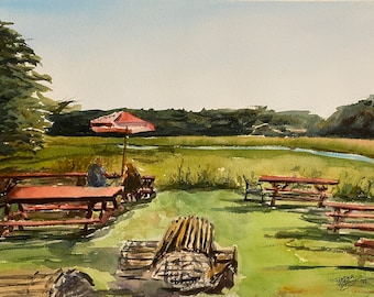 Day&#39;s Crabmeat & Lobster, Maine,  Original Watercolor Painting, with Framed Option