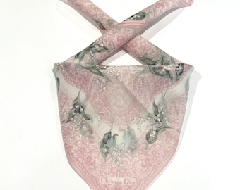 Pañuelos de mujer Christian Dior vintage de los años 90. Bufanda Christian Dior para mujer con estampado floral y cachemir. Pañuelo de bolsillo de algodón de 45 cm (18 pulgadas).