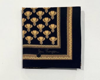 Handkerchief Vintage Men JIM THOMSON Art Elephant Navy Blue Cotton Pocket Square 18”