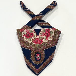 Vintage 90s Handkerchief VTG Christian Dior  Paisley Floral Blue Cotton Pocket Square 20” Vintage Christian Dior Scarf