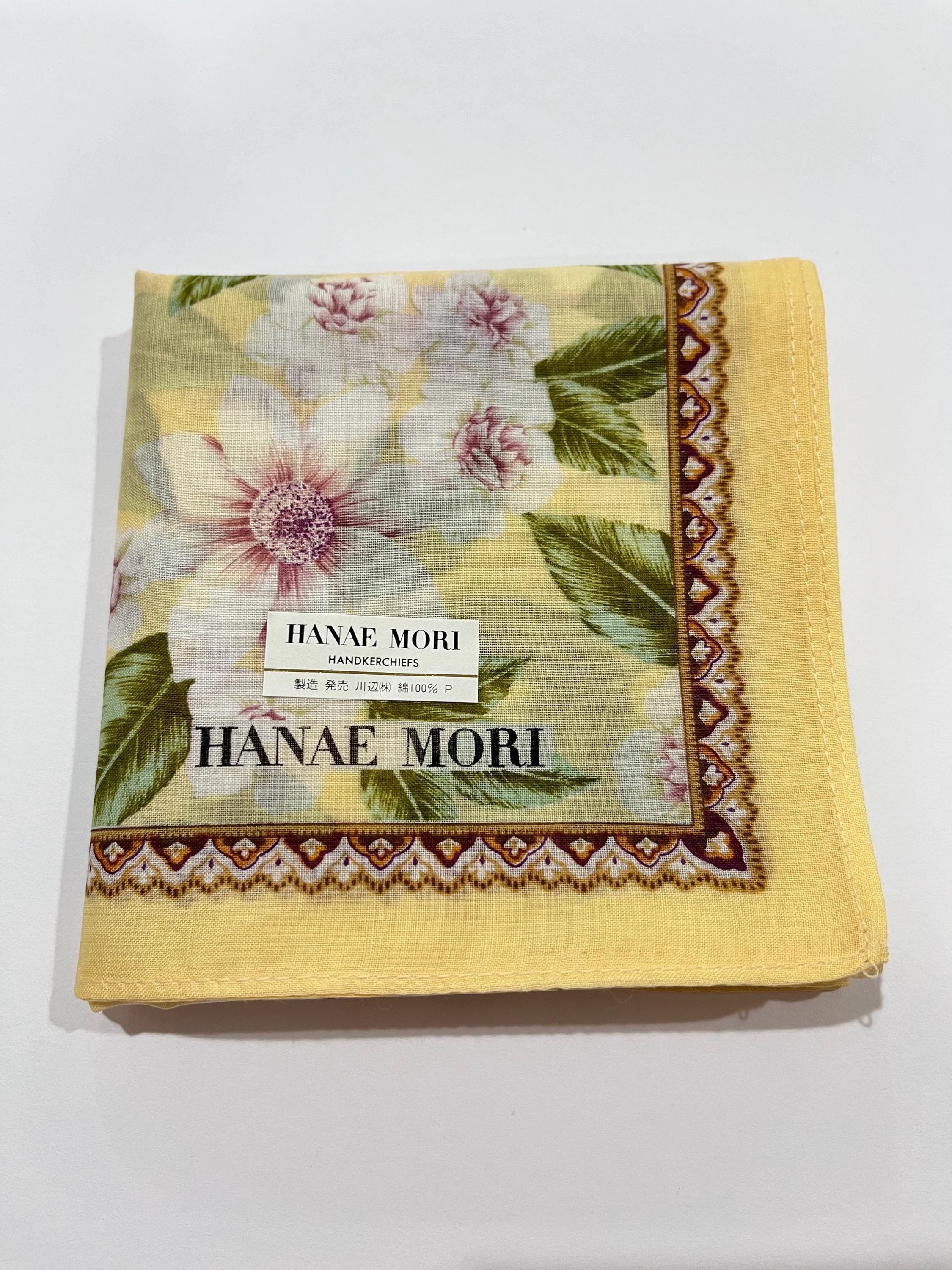 HANAE MORI Vintage Japan Handkerchief Women Yellow Pattern White 