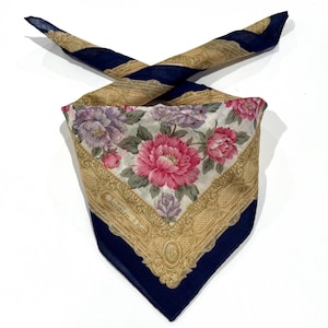 Vintage 90s Christian Dior Vintage  Christian Dior Handkerchief Floral, Christian Dior Pocket Square Cotton 19”,Christian Dior Scarf,Bandana