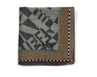 FENDI Handkerchief Men’s Cotton  Art Logo Plain Gray Pocket Square 19” Vintage Fendi Handkerchief, Fendi Neck Scarf, Vintage Fendi